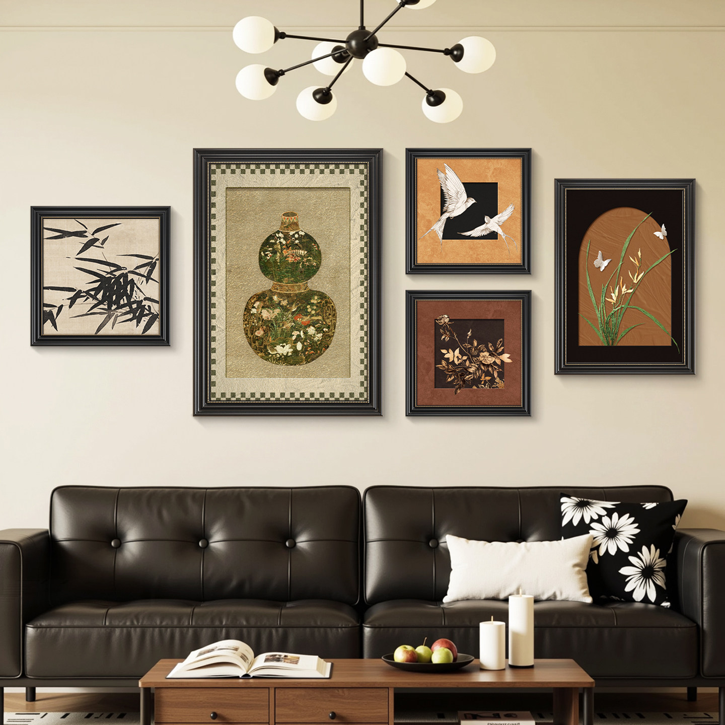 中古风客厅装饰画沙发背景墙挂画壁画法式复古高级感小众艺术组合