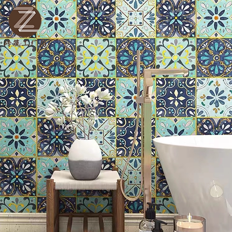 鎏金工艺花砖200x200卫生间阳台波西尼亚风瓷砖吧台玄关背景墙砖