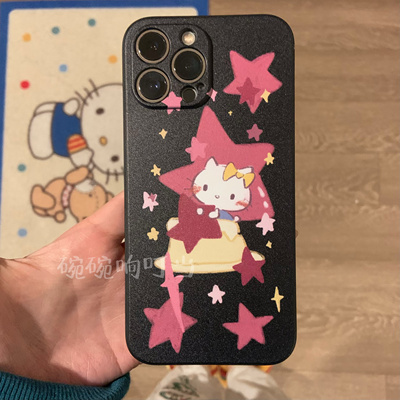 碗碗原创^粉色星星Kitty全包防摔原创透明可爱卡通磨砂搞怪不撞壳凯蒂猫KT猫手机软壳适用于苹果16E华为小米