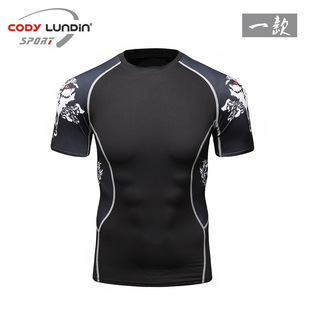 .男装印花短袖运动紧身衣弹力压缩跑步健身服速干透气t恤厂家直销