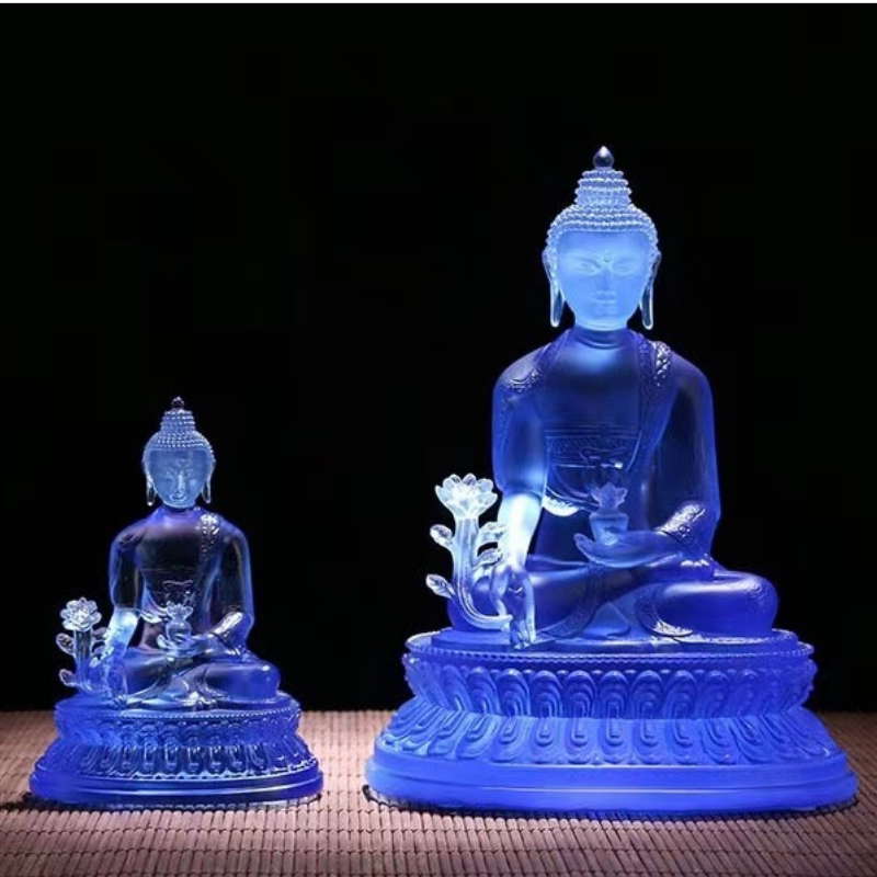 蓝色古法琉璃东方药师佛摆件饰品礼品