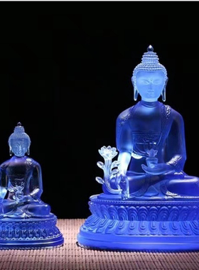 东方蓝色古法琉璃摆件礼品药师佛
