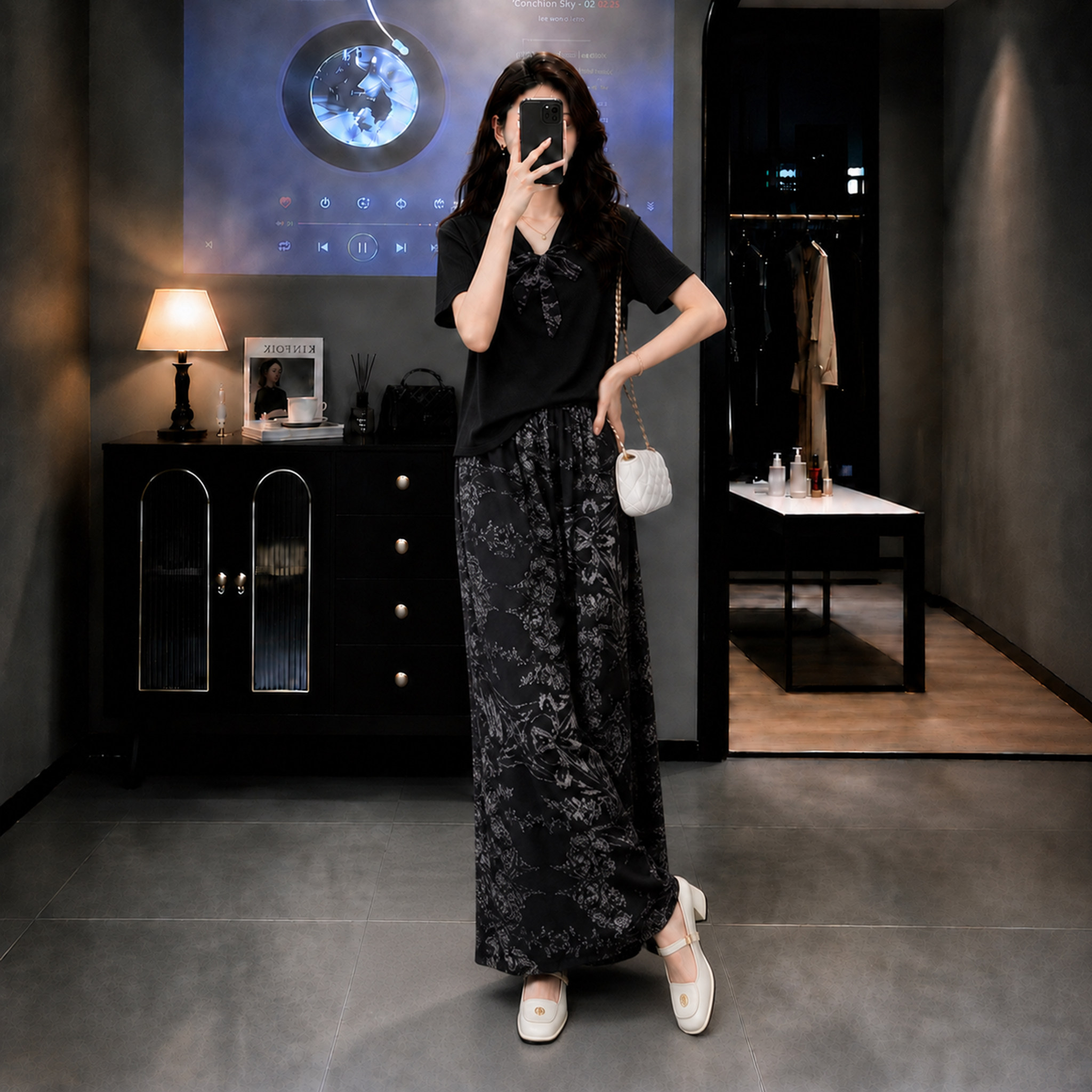 时尚休闲运动套装女夏2026新款气质宽松印花阔腿裤两件套