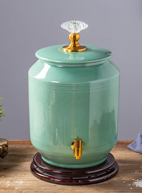 陶瓷水缸10升15升25升景德镇家用储水罐带盖厨房油缸带龙头