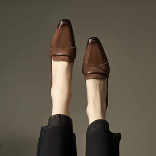 皮厚先生 2024春季新款真皮高跟女鞋 复古小方头粗跟单鞋中口女鞋