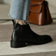 皮厚先生 真皮切尔西靴 粗跟短靴女时尚 中跟黑色女靴及踝靴女 秋季