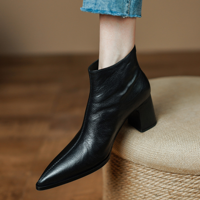及踝靴短靴真皮粗跟女靴通勤