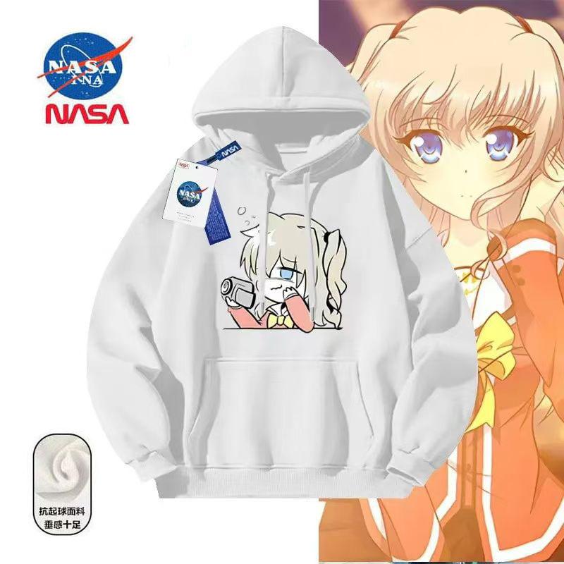 NASAOVER联名动漫Charlotte友利奈绪2024秋冬款二次元连帽卫衣男