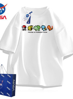 NASA宝可梦重磅短袖t恤男女夏季趣味卡通日系宽松大码青少年半袖