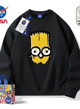 NASA联名卡通辛普森圆领卫衣oversize潮牌休闲运动黑色长袖春秋款