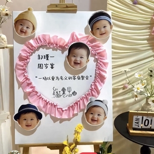 儿童生日摇摇乐照片头像墙迎宾牌定制diy宝宝周岁百日宴kt板定制