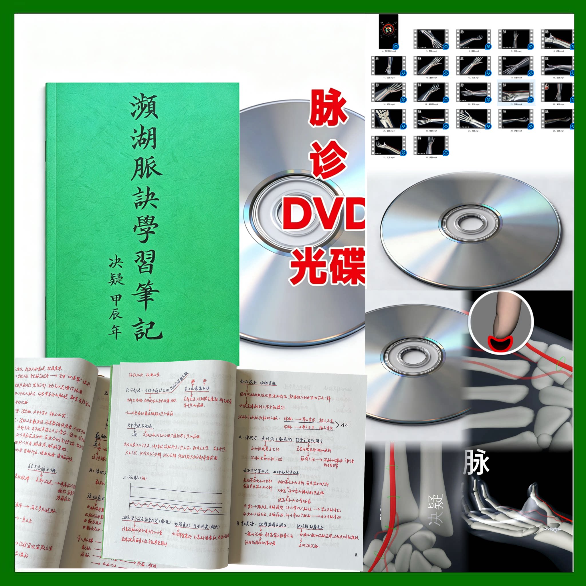 濒湖脉学3D视频教学手绘笔记A4中医把脉28 脉象图解零基础自学册