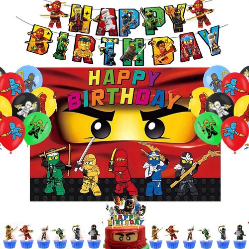 Ninjago乐高幻影忍者主题装饰套装生日派对用品拉旗气球背景墙布