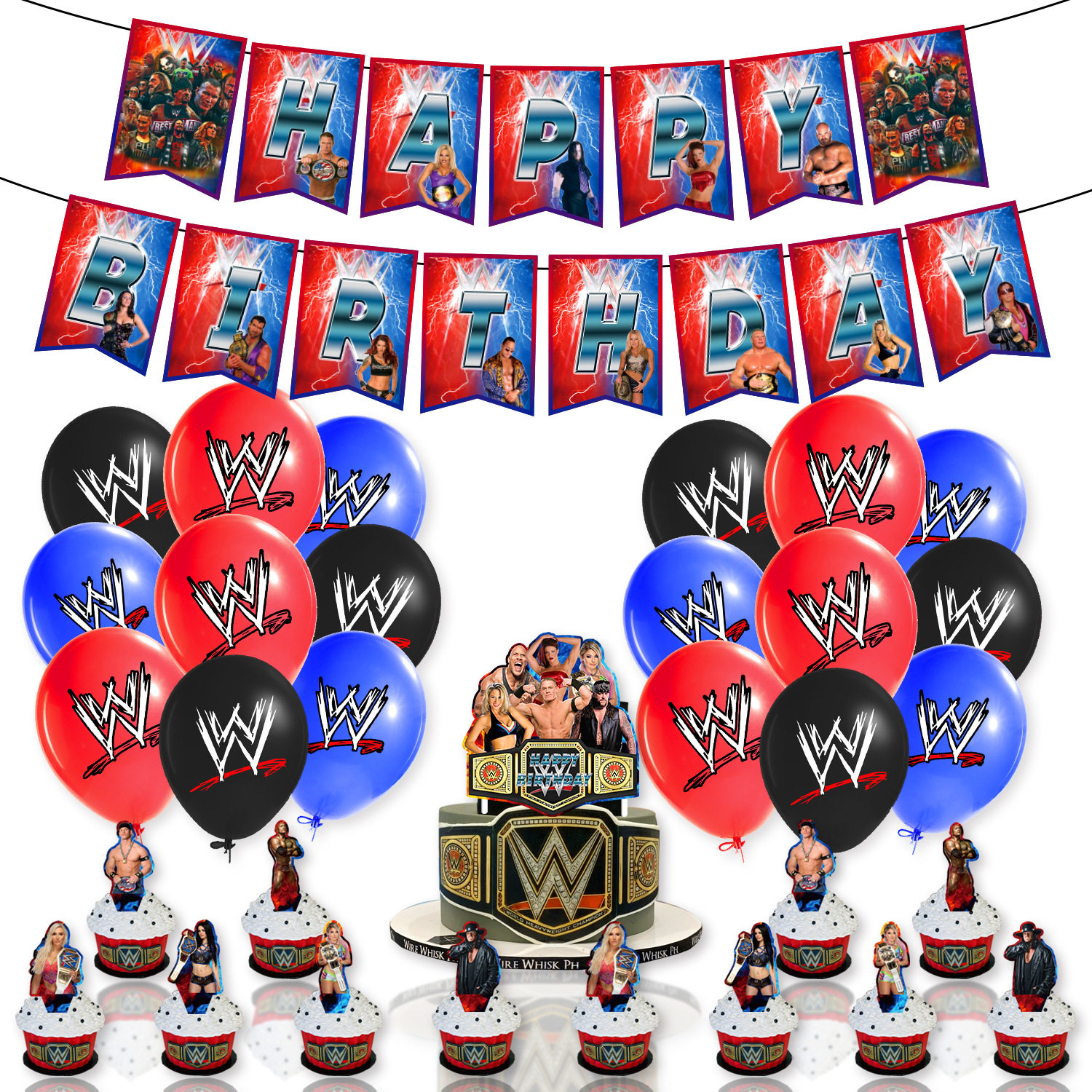 wwe摔跤全明星运动派对拉旗背景布蛋糕插排气球装饰用品