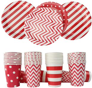 红色一次性纸盘子杯子纸餐具套装 创意结婚订婚瓜果盘 派对装饰