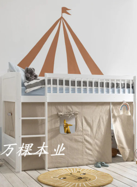 简约白色实木儿童单层高架床小户型多功能上床下桌衣柜床半高床