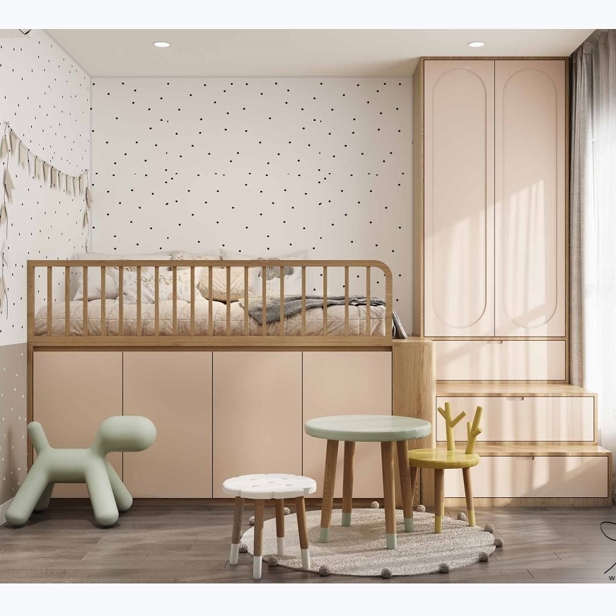 定制实木双层床小户型上下高低床儿童树屋城堡床书桌衣柜组合床