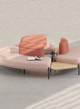 创意弧形组合接待会客酒店大堂活动沙发办公室售楼部沙发带写字板