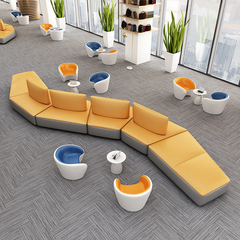 创意个性皮艺沙发简约办公室接待组合现代休闲大厅休息区异形套装