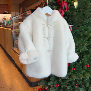 女童冬装 过年服 小女孩棉衣宝宝仿皮草水貂绒外套中大童毛毛衣中式
