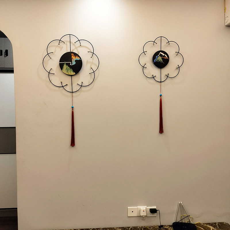 新中式山水组合墙面装饰挂件客厅沙发餐桌背景墙铁艺壁饰手工圆形