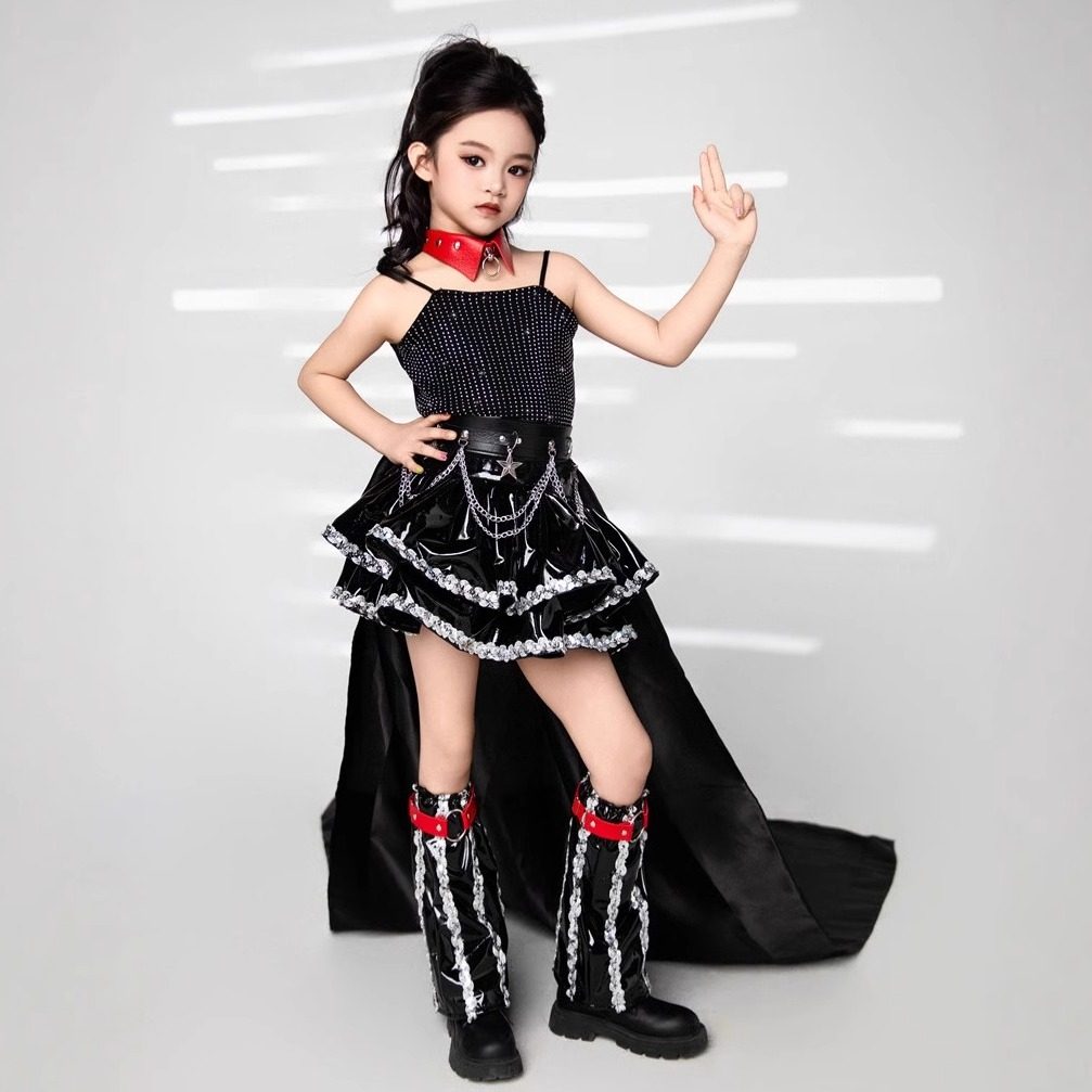 《公主的编号》黑红配朋克钻吊带+半身皮裙潮酷骑士风9童模走秀服,童装/婴儿装/亲子装,儿童演出服,淘宝优惠券,粉丝福利购,淘宝优惠卷