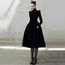 秋冬长袖 连衣裙金丝绒赫本风小黑裙复古收腰气质显瘦年会晚礼服女