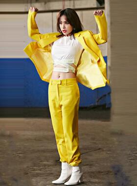 韩国时尚街头潮款西装套装英伦风黄色气质网红西服职业装两件套女
