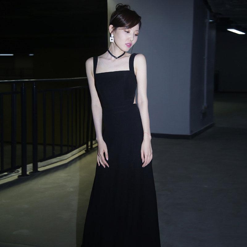 宴会晚礼服吊带黑色高级感女长款时尚显瘦气质名媛聚会派对连衣裙