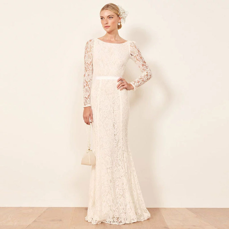 法式轻婚纱旅拍白色小礼服日常可穿度假连衣裙蕾丝性感露背长裙女