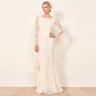 法式轻婚纱旅拍白色小礼服日常可穿度假连衣裙蕾丝性感露背长裙女