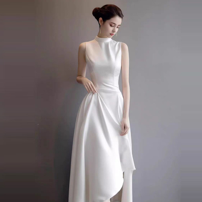 法式气质名媛高级感白色礼服长裙