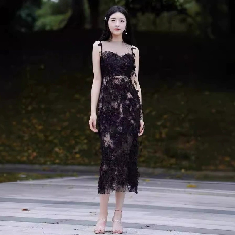 小众轻奢名媛蕾丝聚会礼服吊带裙