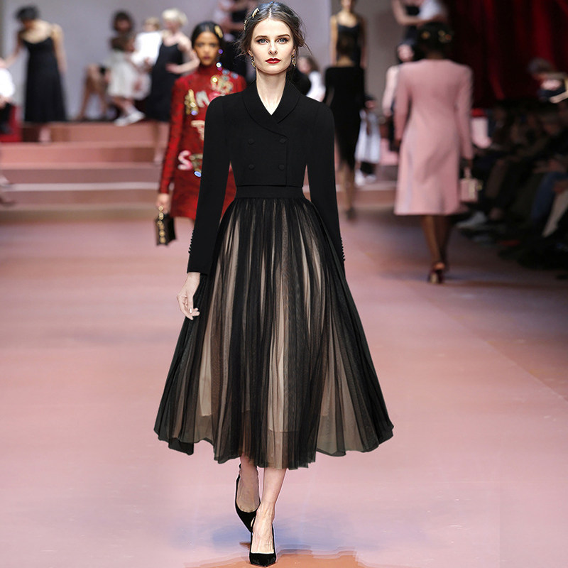 黑色气质小西装短外套网纱半身裙韩版时尚潮款修身显瘦两件套装女