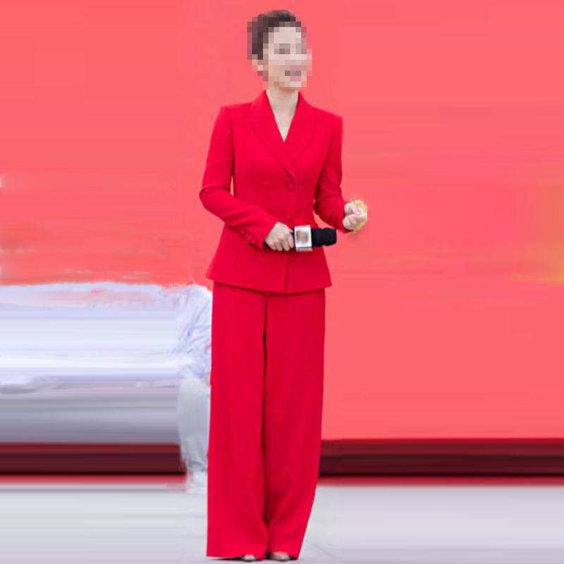红色礼服西装套装主持人商务正装