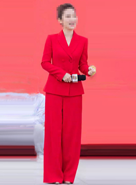 红色婚宴礼服西装套装女主持商务正装高级感气质阔腿裤西服两件套