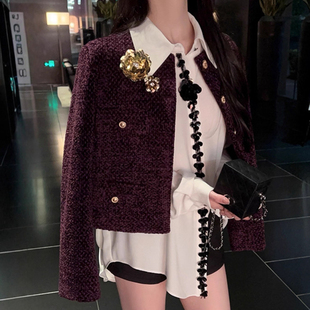 法式冬季新款小香风粗花呢短外套女修身显瘦金属扣气质百搭上衣潮