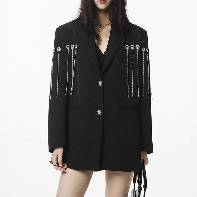 韩版黑色链条装饰小西装短外套女