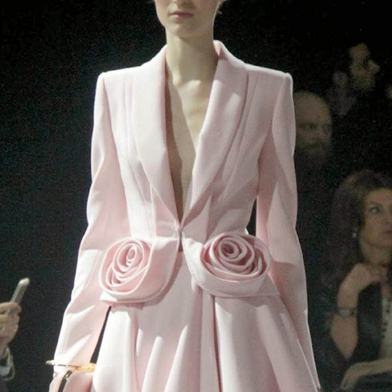 名媛气质立体花朵拼接小西服短外套高腰百褶半身裙显瘦两件套装女