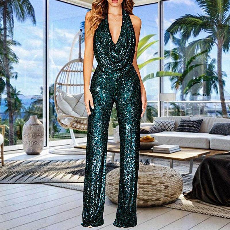 欧美时尚潮款气质收腰显瘦连衣裤宴会礼服性感挂脖露背亮片连体裤,女装/女士精品,连体衣/裤,淘宝优惠券,粉丝福利购,淘宝优惠卷