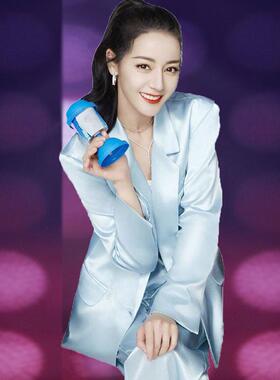 名媛气质浅蓝色西服外套长裤套装薄款职业装醋酸缎面西装两件套女