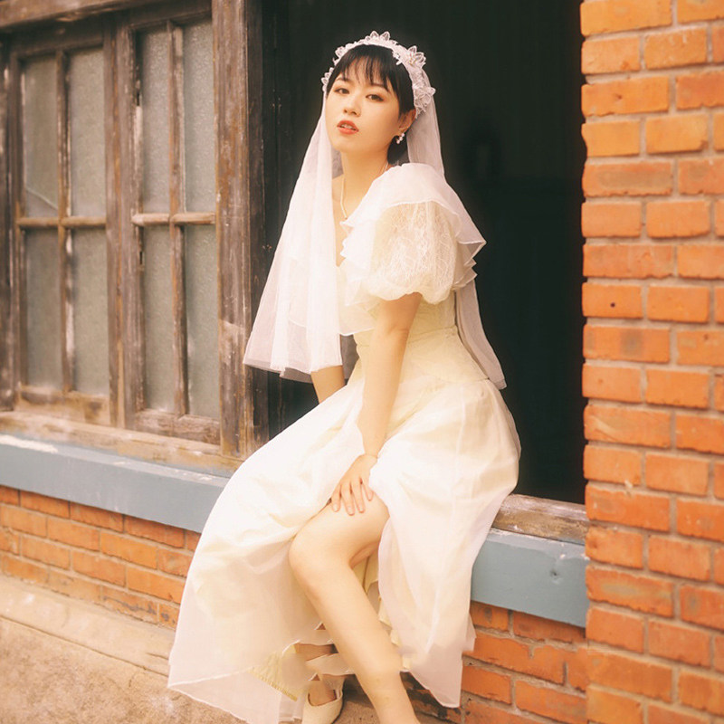 法式复古气质名媛高端新娘轻婚纱小礼服伴娘裙女宴会主持人连衣裙