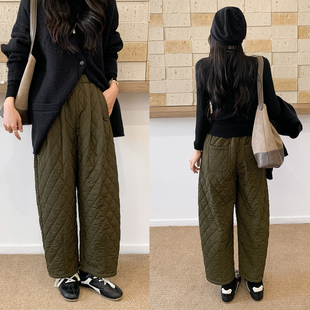 阔腿裤 25年冬季 女外穿加厚保暖休闲香蕉弯刀窄版 绗缝菱格棉裤 新款