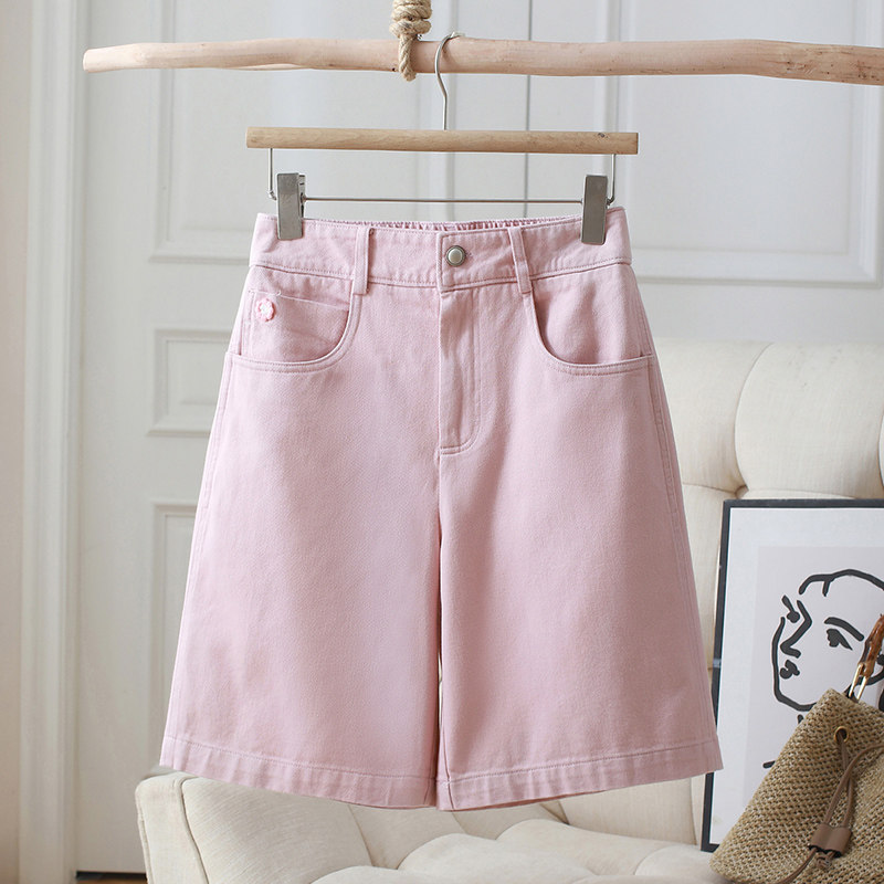 纯棉刺绣五分裤女夏25年新薄款外穿高腰垂感休闲5分直筒阔腿短裤