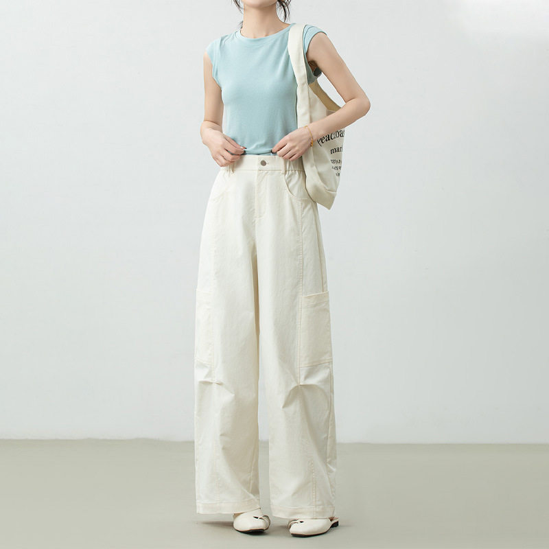 美式高街白色多口袋工装裤女休闲直筒酷飒风2026春新款阔腿长裤子
