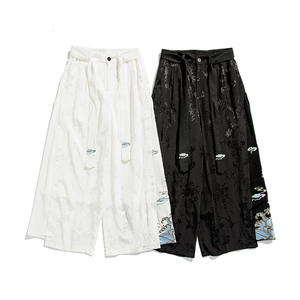 风男重工刺绣阔腿长裤冰丝绣花休闲裤情侣汉服 D533/P85图片