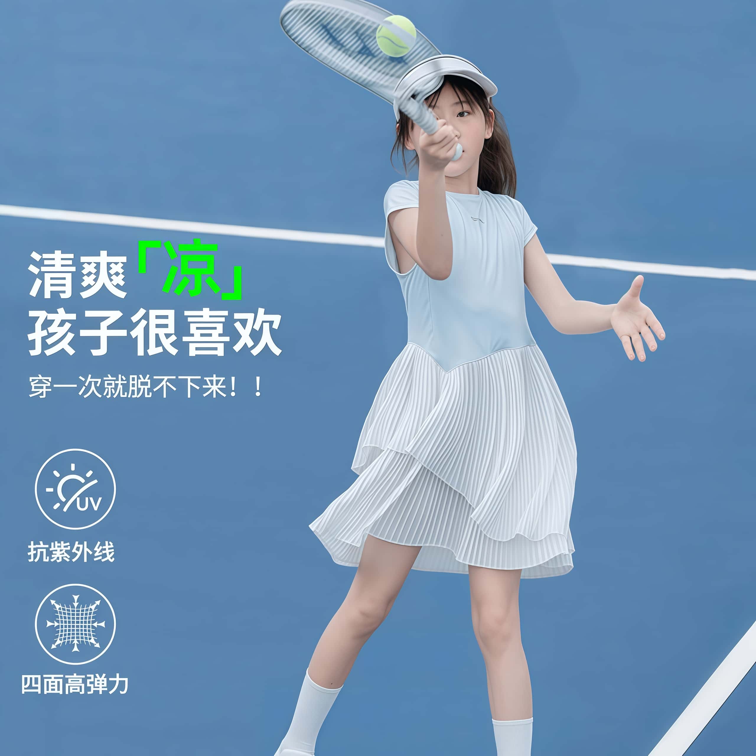 女童运动连衣裙夏季2025新款速干女孩子网球冰丝凉感儿童夏装裙子