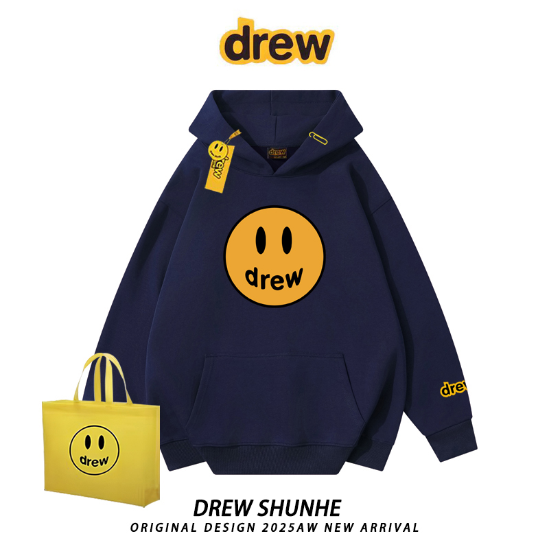 drew潮牌美式笑脸连帽卫衣情侣装