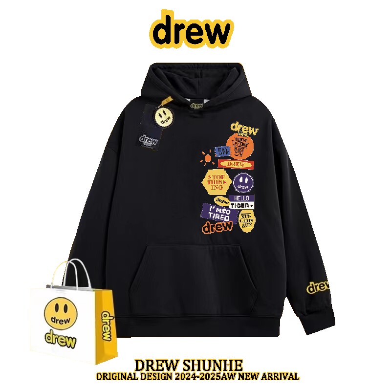 Drew笑脸字母连帽卫衣男女秋冬美式潮牌帽衫宽松休闲情侣薄款外套