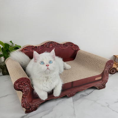 益蔻icle特大肥猫用贵妃榻65cm古典瓦楞纸猫抓板咖啡皮纹色35宽